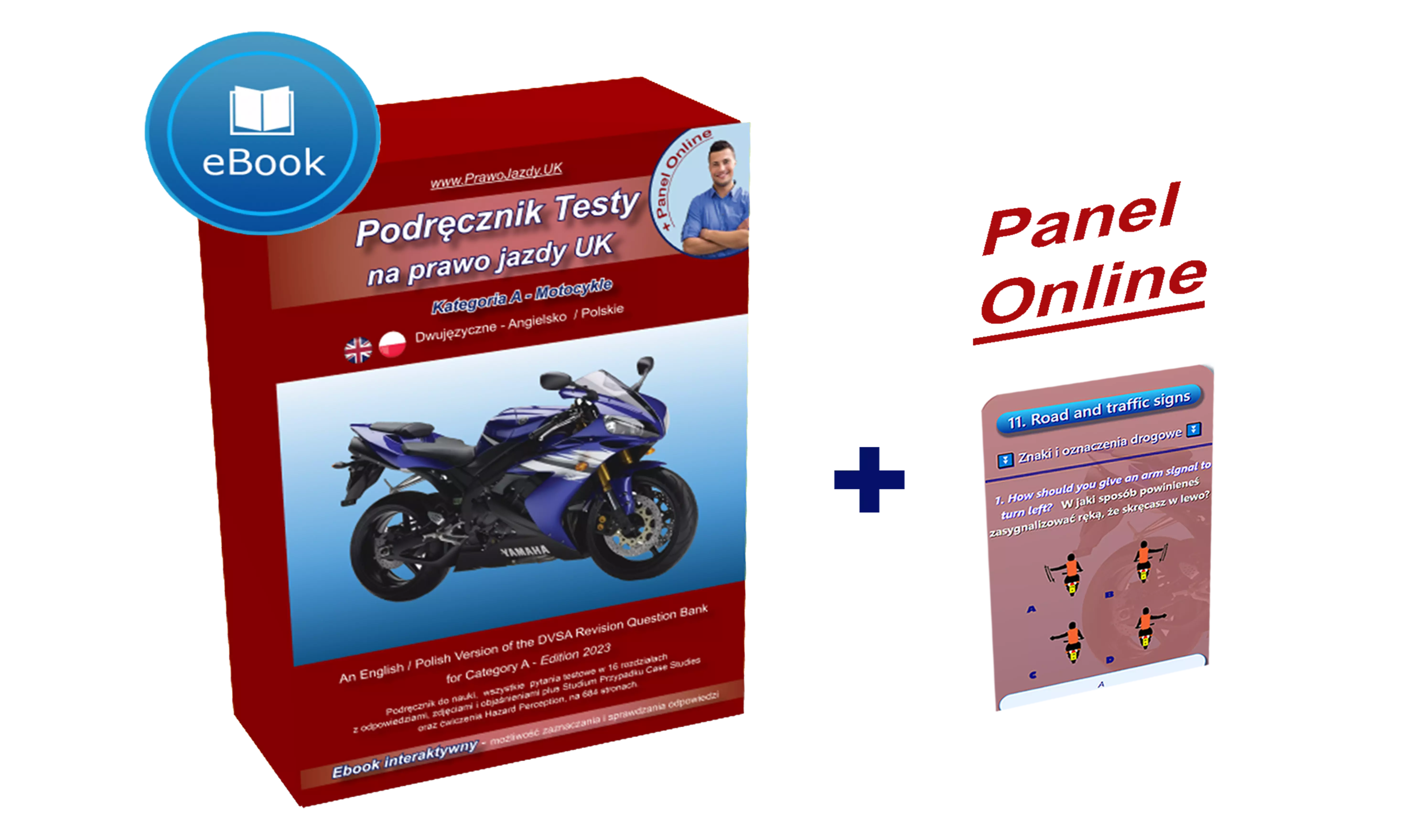 Dwujęzyczne testy prawo jazdy UK motocykle motor książka apka na telefon ile kosztuje, theory test motorcycles motorbikes in Polish po polsku angielsku book app