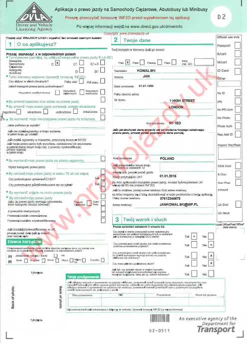 Wymiana prawa jazdy w UK formularz wniosek forma D2 form odnowienie pdf online download